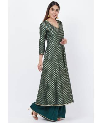 Emerald Green Brocade Anarkai with Kalidaar Palazzo 3
