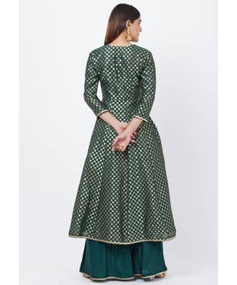 Emerald Green Brocade Anarkai with Kalidaar Palazzo 4