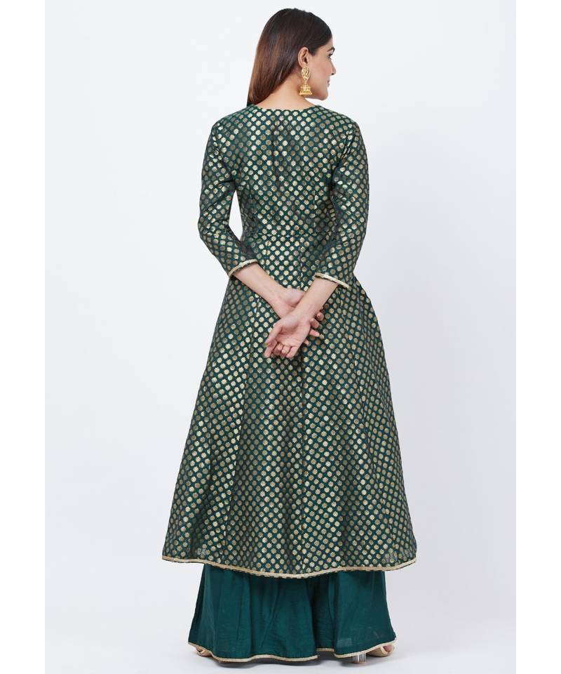 Emerald Green Brocade Anarkai with Kalidaar Palazzo