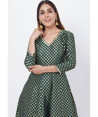 Emerald Green Brocade Anarkai with Kalidaar Palazzo 5