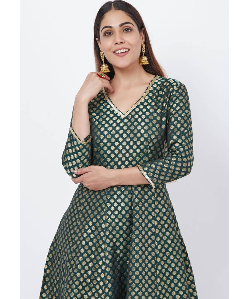Emerald Green Brocade Anarkai with Kalidaar Palazzo