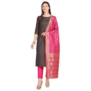 blue banarasi cotton unstitched salwar with dupatta 1