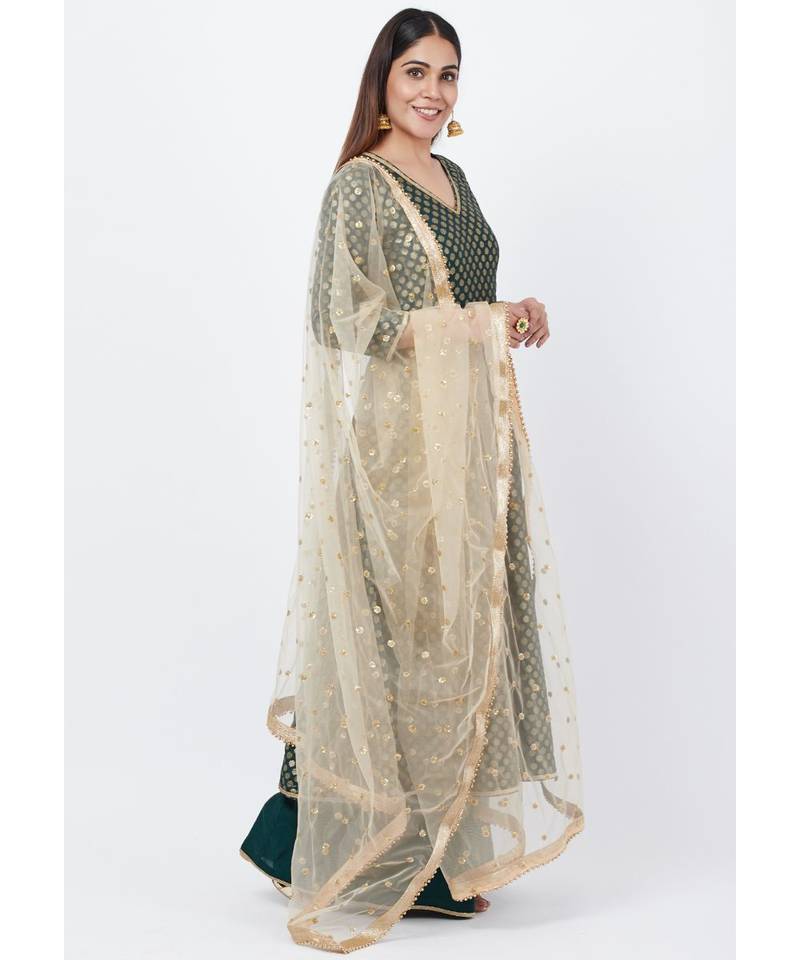 Emerald Green Brocade Anarkai with Kalidaar Palazzo and Sequenced Dupatta