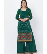 Forest Green Mirror Embroidered Kurti with Palazzo
