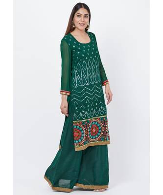 Forest Green Mirror Embroidered Kurti with Palazzo 4