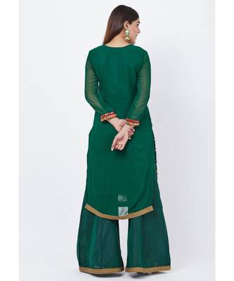 Forest Green Mirror Embroidered Kurti with Palazzo 5