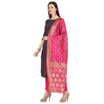 blue banarasi cotton unstitched salwar with dupatta 2