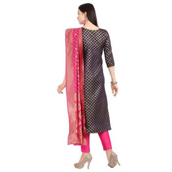 blue banarasi cotton unstitched salwar with dupatta 3