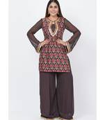 Coffee Brown Printed Sequenced Short Kurti with Palazzo
