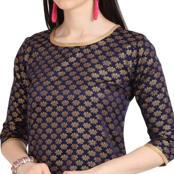 blue banarasi cotton unstitched salwar with dupatta 4
