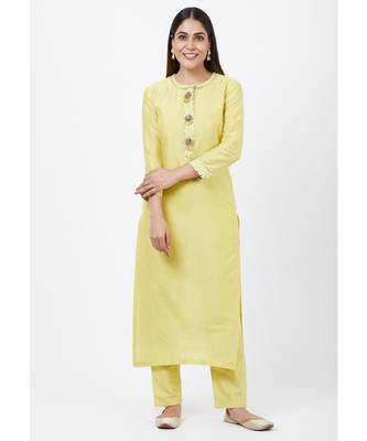 Lime yellow Gotta Straght Kurti with Straight Pants 1
