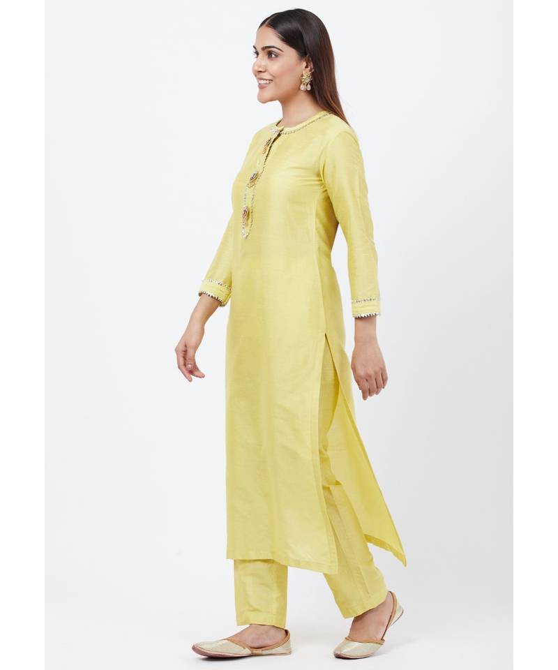 Lime yellow Gotta Straght Kurti with Straight Pants