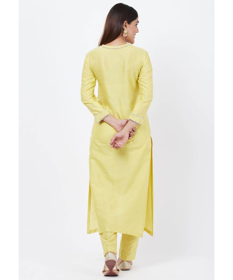 Lime yellow Gotta Straght Kurti with Straight Pants