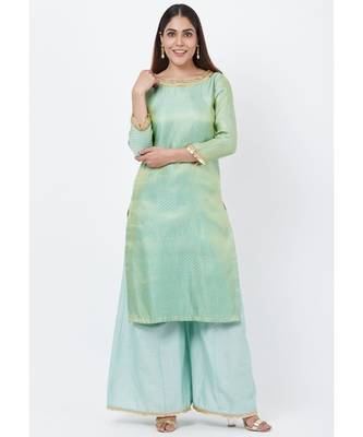 Mint Green Brocade Kurti with Kalidaar Palazzos 1