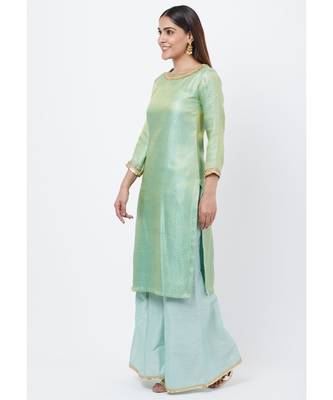 Mint Green Brocade Kurti with Kalidaar Palazzos 2