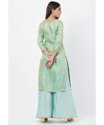 Mint Green Brocade Kurti with Kalidaar Palazzos 4