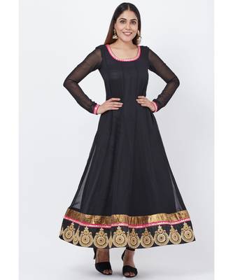 Black Georgette Embroidered Border Anarkali with churidaar 1