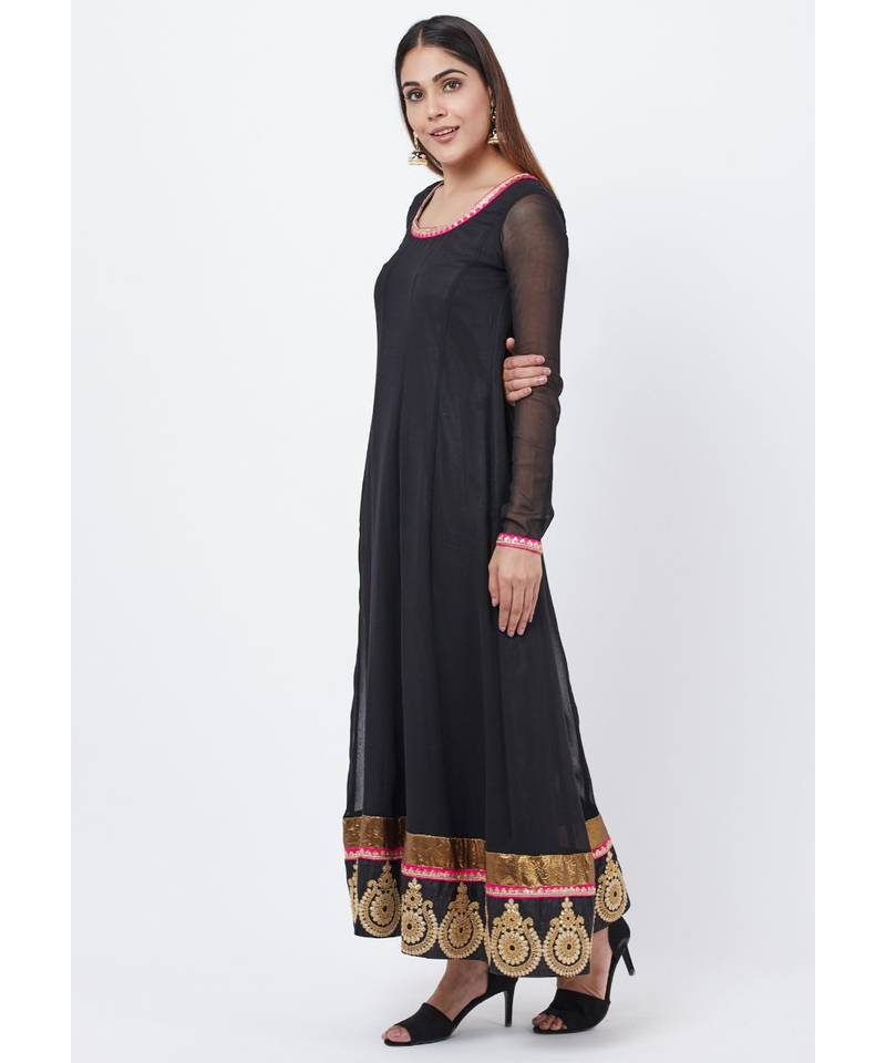 Black Georgette Embroidered Border Anarkali with churidaar