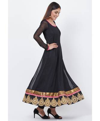 Black Georgette Embroidered Border Anarkali with churidaar 3