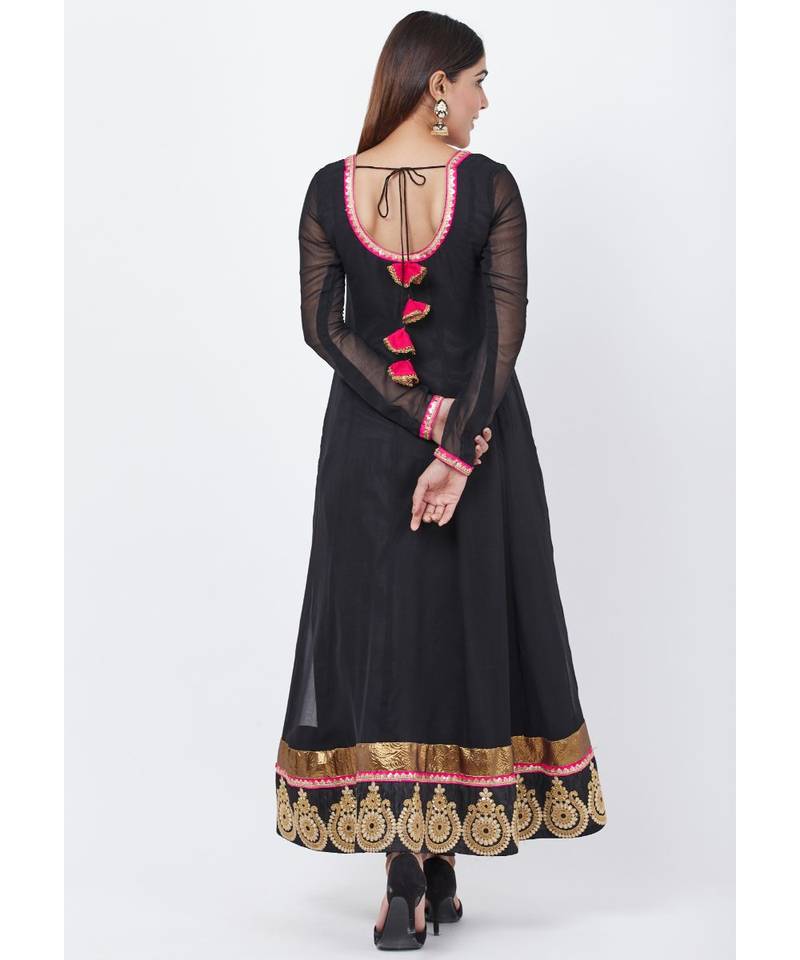 Black Georgette Embroidered Border Anarkali with churidaar