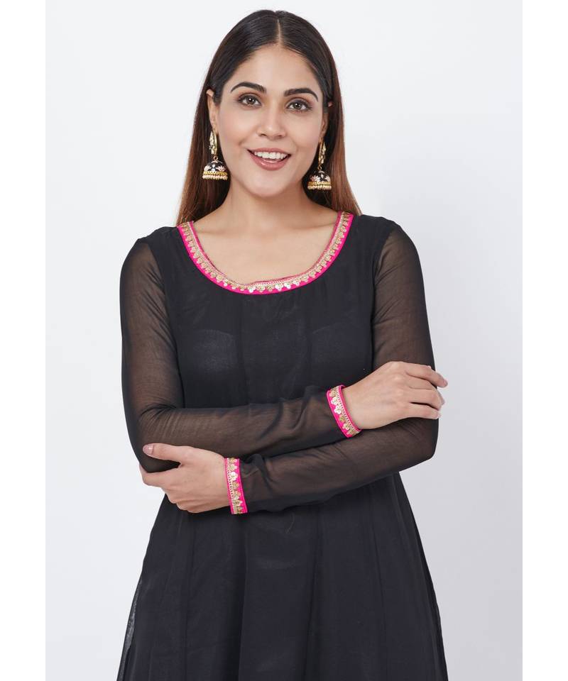 Black Georgette Embroidered Border Anarkali with churidaar