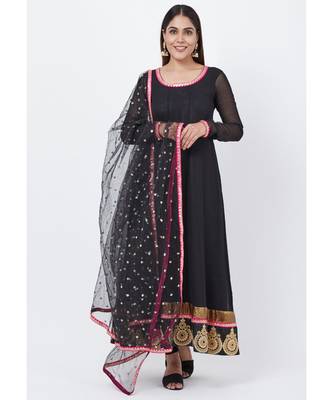 Black Georgette Embroidered Border Anarkali with churidaar and Sequenced Dupatta 2