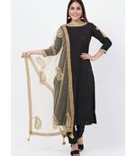 Black Gotta Paisley Embroidered Kurti with Straight Pants and Paisley Dupatta
