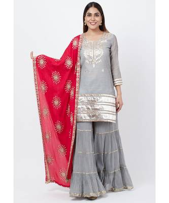 Dreamy Gray Gotta Patti Kurti with Sharara and Floral Gotta Patti Dupatta 1