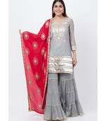 Dreamy Gray Gotta Patti Kurti with Sharara and Floral Gotta Patti Dupatta