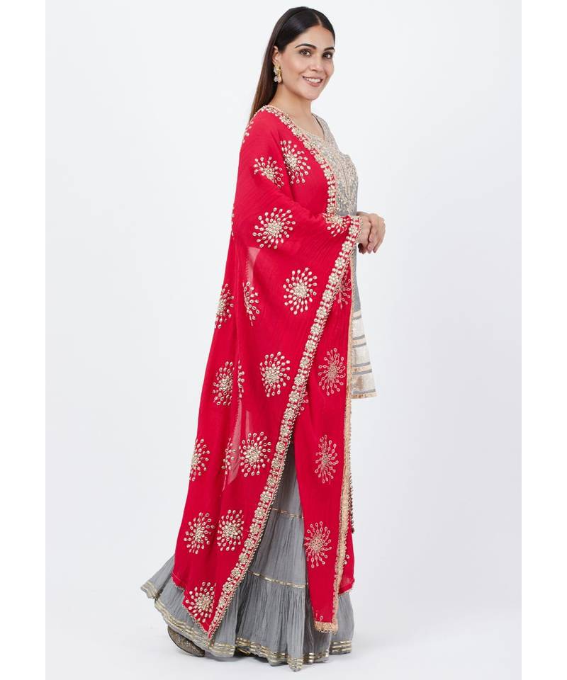 Dreamy Gray Gotta Patti Kurti with Sharara and Floral Gotta Patti Dupatta
