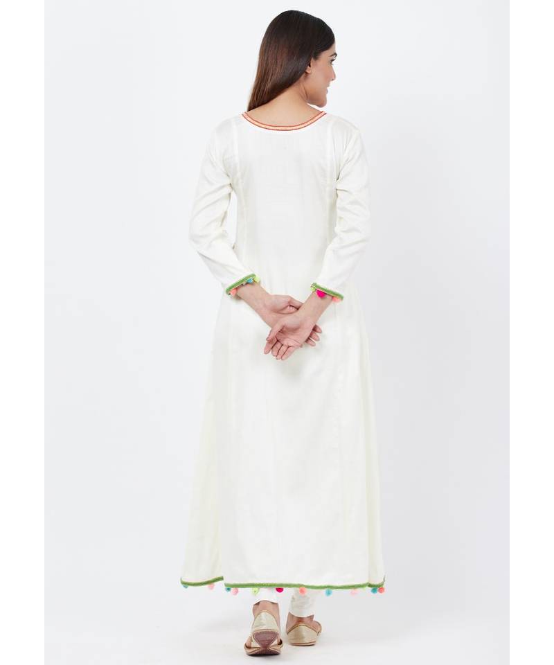 Off-White Freedom Anarkali with Pom Pom with churidaar