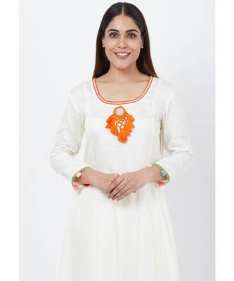Off-White Freedom Anarkali with Pom Pom with churidaar 5