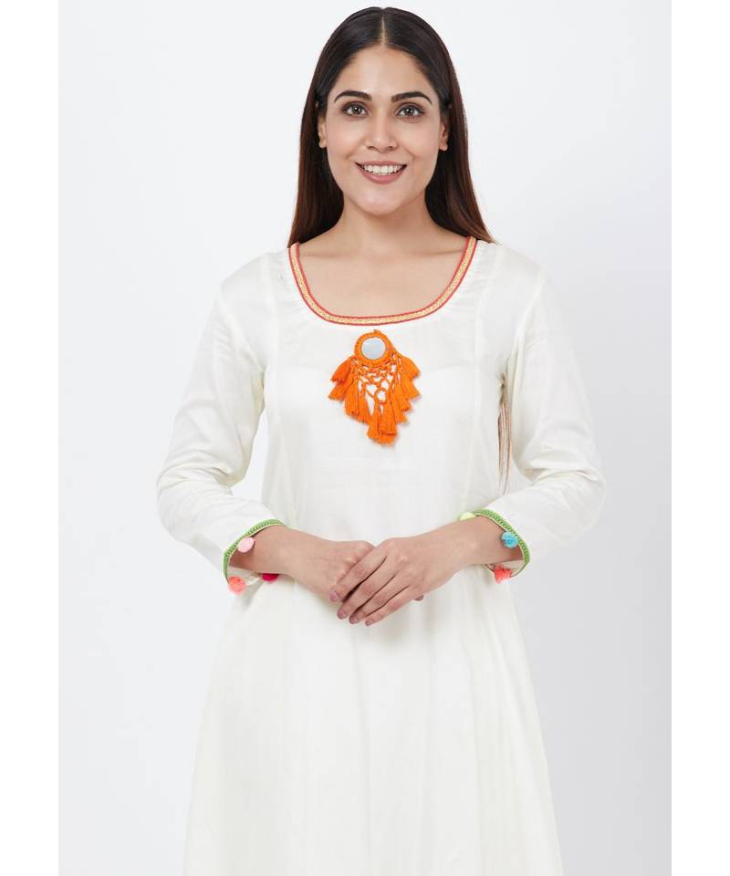 Off-White Freedom Anarkali with Pom Pom with churidaar