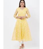 Breezy Lemon Chikankari Embroidered Anarkali with churidaar