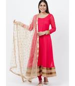 Fuscia Pink Anarkali With Churidar And Sequenced Dupatta