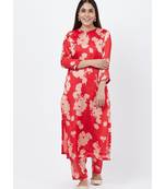 Red Printed Straight Kurti with Printed Palazzo