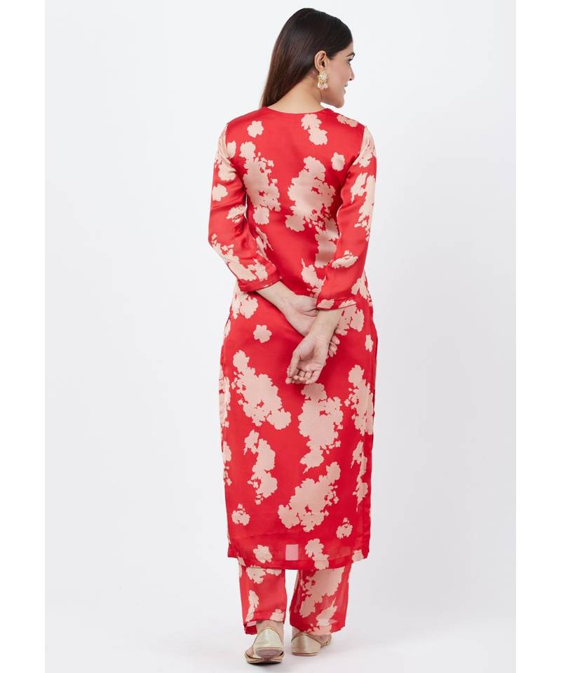 Red Printed Straight Kurti with Printed Palazzo