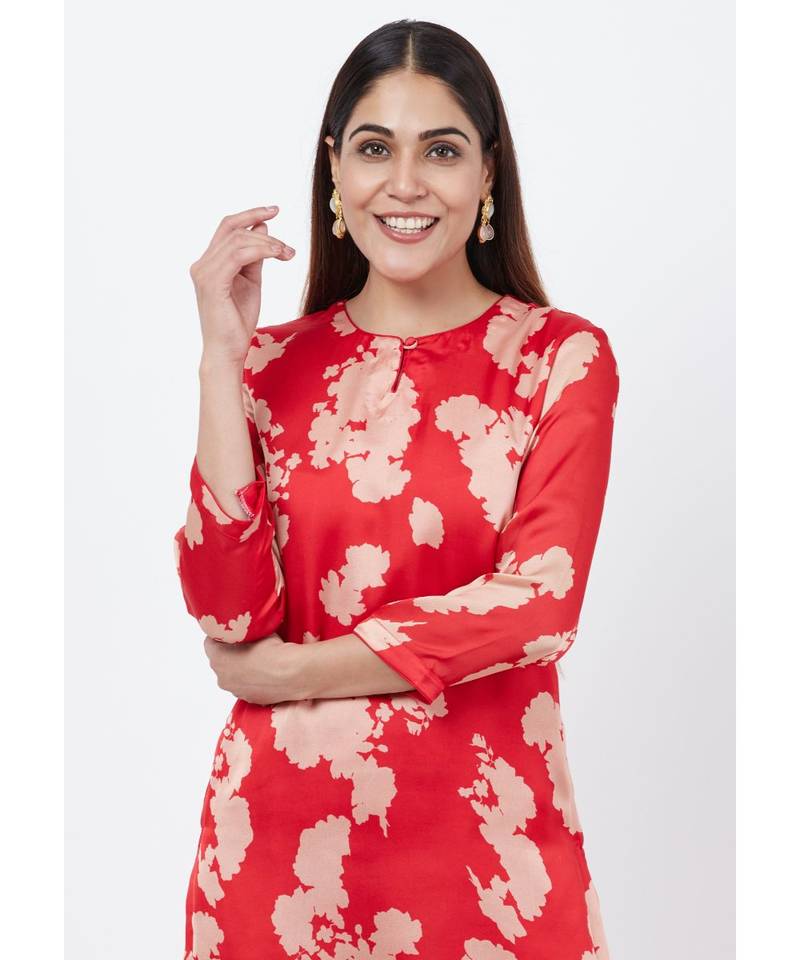 Red Printed Straight Kurti with Printed Palazzo