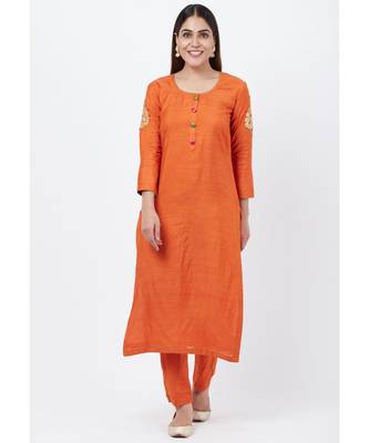 Rust Silk Gotta Embroidered Kurti with Straight Pants 1
