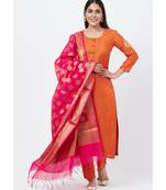 Rust Silk Gotta Embroidered Kurti with Straight Pants and Banarsi Dupatta