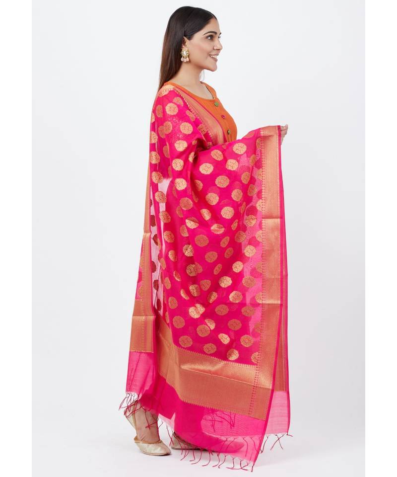 Rust Silk Gotta Embroidered Kurti with Straight Pants and Banarsi Dupatta