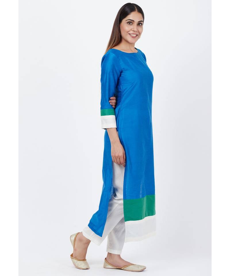 Blue Green Official Straight Kurti with Straight Pants