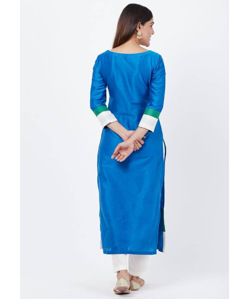 Blue Green Official Straight Kurti with Straight Pants