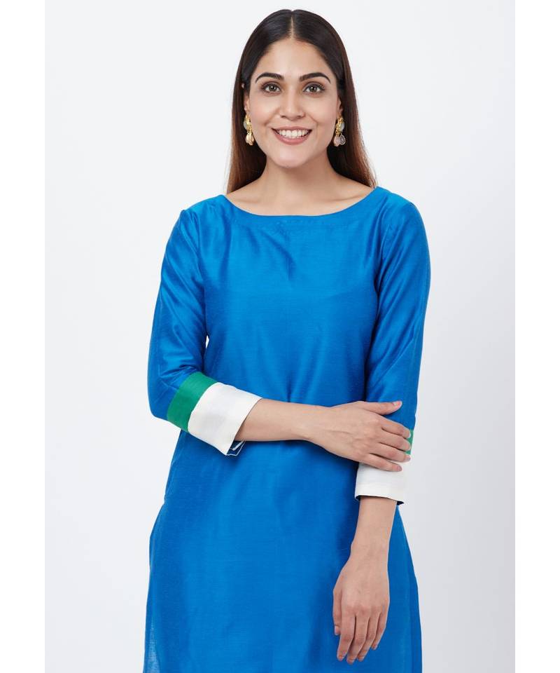 Blue Green Official Straight Kurti with Straight Pants