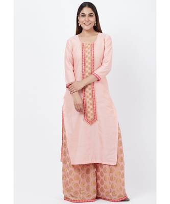Peach Banarsi Yoke Kurti with Banarsi Palazzo 1