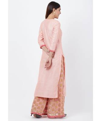 Peach Banarsi Yoke Kurti with Banarsi Palazzo 4