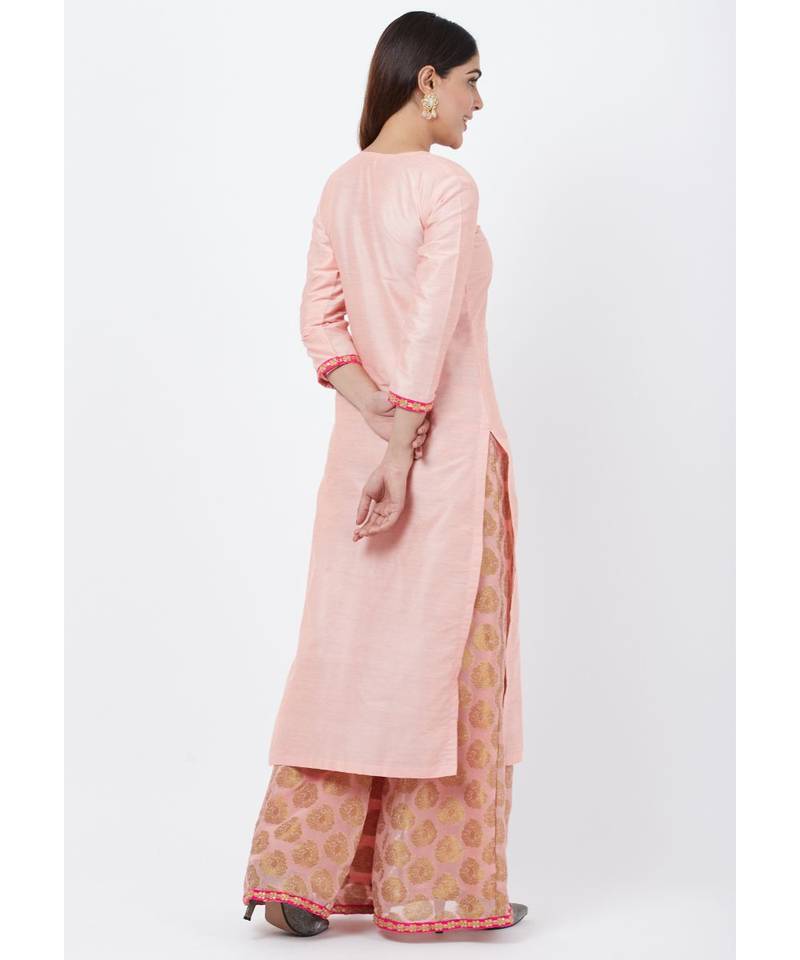 Peach Banarsi Yoke Kurti with Banarsi Palazzo