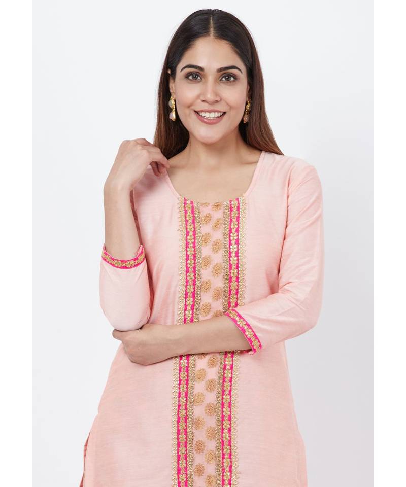 Peach Banarsi Yoke Kurti with Banarsi Palazzo