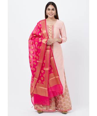 Peach Banarsi Yoke Kurti with Banarsi Palazzo and Banarsi Dupatta 1