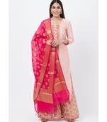 Peach Banarsi Yoke Kurti with Banarsi Palazzo and Banarsi Dupatta